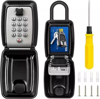Уличный сейф для ключей со светящимся цифровым кодом, водонепроницаемый прочный ящик для ключей, всепогодный сейф для ключей для дома, гаража, школы, офиса чёрный