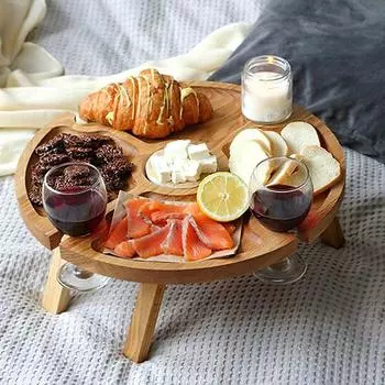 Уличный складной деревянный стол для пикника, круглый стол, складная стойка для бокалов для вина, садовая вечеринка