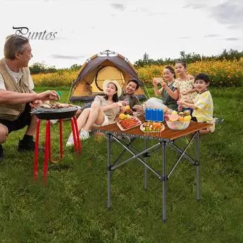 Уличный складной стол, легкий, прочный, из углеродистой стали, регулируемый по высоте, для кемпинга, пешего туризма, пикника, барбекю, портативный складной стол коричневый