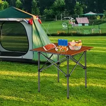 Уличный складной стол, легкий, прочный, из углеродистой стали, регулируемый по высоте, для кемпинга, пешего туризма, пикника, барбекю, портативный складной стол коричневый