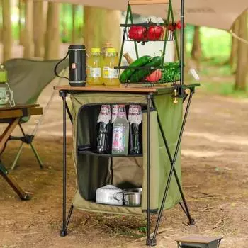 Уличный складной стол, многофункциональная стойка для хранения, кухонный шкаф, легкий стол для пикника, портативное кемпинговое оборудование хаки