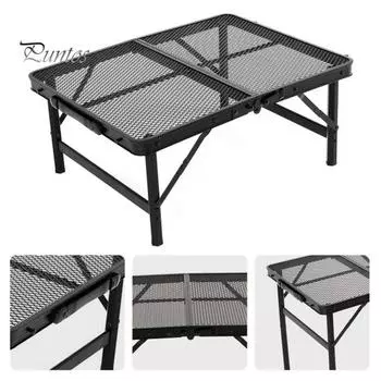 Уличный складной стол с сетчатой столешницей из прочного алюминиевого сплава, регулируемый по высоте, легкий, для кемпинга, пешего туризма, пикника, барбекю, портативный стол 40x60cm чёрный