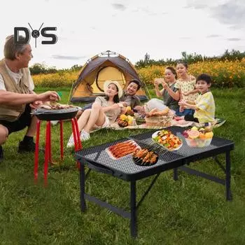 Уличный складной стол с сетчатой столешницей из прочного алюминиевого сплава, регулируемый по высоте, легкий, для кемпинга, пешего туризма, пикника, барбекю, портативный стол 40x60cm чёрный