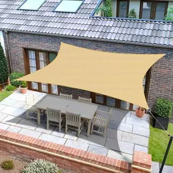 Уличный солнцезащитный парус с ветрозащитной веревкой, прямоугольный навес с защитой от ультрафиолета, проницаемый, дышащий, прочный, для террасы, заднего двора, патио S хаки