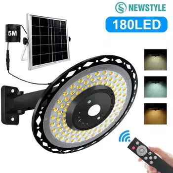 Уличный солнечный свет 5 режимов 180LED IP65 водонепроницаемый датчик движения солнечный прожектор с пультом дистанционного управления для сарая беседка двор гараж