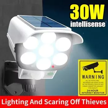 Уличный солнечный свет датчик движения охранная камера фиктивный беспроводной прожектор IP65 водонепроницаемый 77 светодиодный светильник 3 режима для домашнего сада 10W
