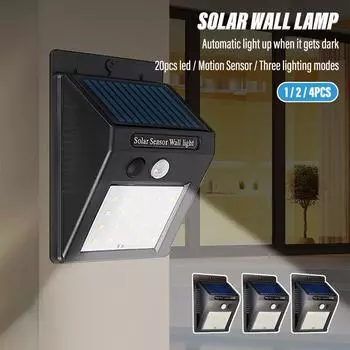 Уличный солнечный светильник 20 светодиодов 3 режима освещения Солнечный прожектор с датчиком движения Солнечный настенный светильник для патио сада забор