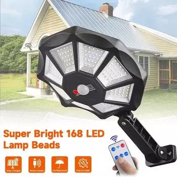 Уличный солнечный уличный светильник 168 светодиодных прожекторов настенный светильник с датчиком движения IP44 водонепроницаемый подходит для дворов и фасадов 6000LM -1PC