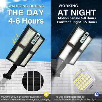 Уличный солнечный уличный светильник с дистанционным управлением, солнечный охранный светильник 6500K, датчик движения от заката до рассвета, светильник для сада, патио