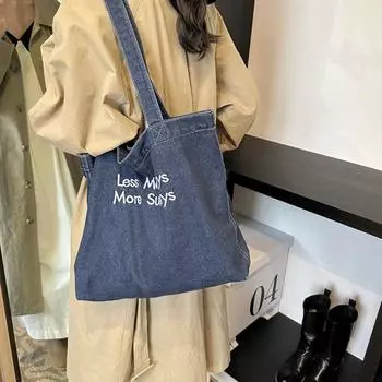 Уличный стиль джинсовая сумка из холста сумка через плечо простая сумка-тоут портативная винтажная дорожная сумка темно-синий