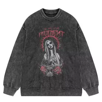 Уличный стиль Harajuku Washed Black Y2K Knitted Sweeper M чёрный