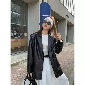 Уличный стиль, крутая кожаная куртка для женщин на осень S