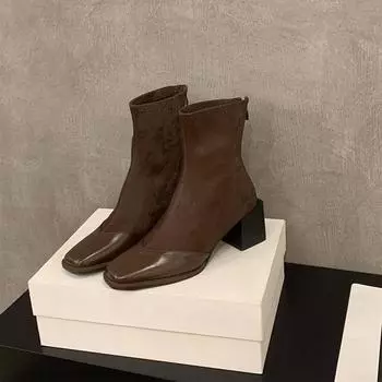 Уличный стиль, квадратный носок, женские ботильоны, модные, элегантные, современные, короткие, дизайнерские, на толстом каблуке, Botas Mujers 35