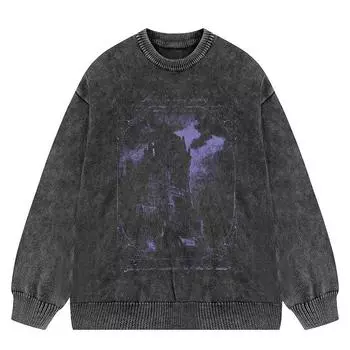 Уличный стиль Magic Castle Washed Black Y2K вязаный унисекс свитер M чёрный