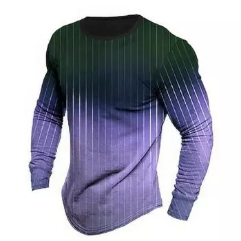 Уличный стиль Мужские полосатые футболки с цифровым принтом, модные, с круглым вырезом и длинными рукавами S