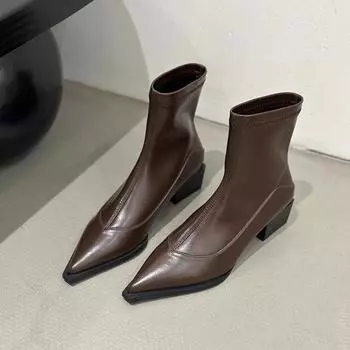 Уличный стиль, остроносые женские ботильоны, модные, элегантные, на низком каблуке, современные, короткие, весна-осень, свадебная обувь для вечеринки 35