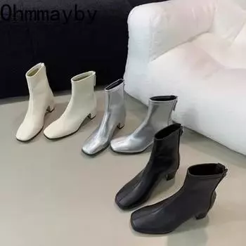 Уличный стиль Серебристые женские ботильоны Модные элегантные современные короткие ботильоны Дизайнерские туфли на высоком каблуке для стриптиза Botas Mujers 35