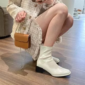 Уличный стиль женские ботильоны модные элегантные туфли с молнией сзади осень-зима толстый каблук женские современные короткие ботильоны 35 коричневый