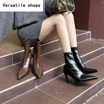 Уличный стиль женские ботильоны модные заостренные носки короткие ботильоны дизайнерские тонкие высокие каблуки туфли для стриптиза Botas Mujer 35