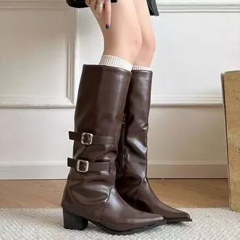 Уличный стиль, женские сапоги до колена, модные туфли с острым носком, осень-зима, женские лаконичные длинные ботинки De Mujer 35