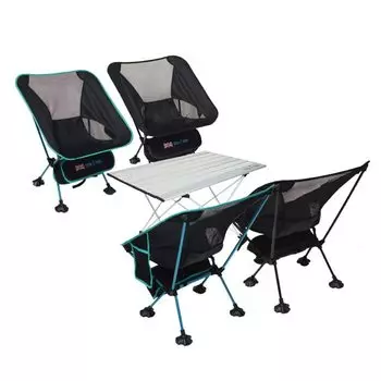 Уличный стол и стул Leyton House компактный, низкий, на колесах, удобный для всей семьи, гарантия Один размер 2 2, черный и синий, серебристый, набор из 5 предметов, стул, стол, кемпинг,