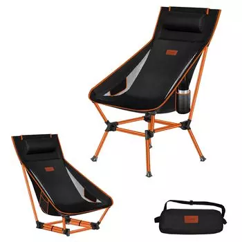 Уличный стул DesertFox 2WAY, кемпинговый стул, низкий, легкий, с подушкой, высокая спинка, развитая чаша, грузоподъемность 150 кг, компактный, низкий стул