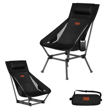 Уличный стул DesertFox 2WAY, кемпинговый стул, низкий, легкий, с подушкой, высокая спинка, развитая чаша, грузоподъемность 150 кг, компактный, низкий стул чёрный