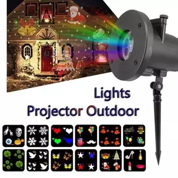 Уличный светодиодный кинопроектор, 12 карточек, вращающийся узор, свет для фестиваля, вечеринки, собрания, атмосферы, сценического освещения One Size чёрный