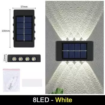 Уличный светодиодный солнечный садовый светильник, настенный светильник на солнечной батарее, светящийся вверх и вниз, водонепроницаемый настенный светильник на солнечной батарее, декор для двора и улицы 8LED White Light-1pcs