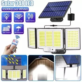 Уличный светодиодный солнечный светильник с датчиком движения, водонепроницаемый, широкоугольный, настенный светильник, вращающиеся, охранные огни, 3 головки