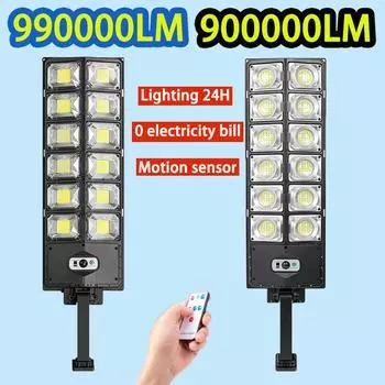 Уличный светодиодный солнечный светильник, супер яркий уличный светильник, водонепроницаемый прожектор, дистанционное управление, солнечная лампа, датчик движения, садовый светильник A-900000LM