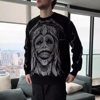 Уличный свитер Harajuku Y2K черного цвета с рисунком в стиле мультяшного хип-хопа для мужчин и женщин в готическом стиле M чёрный