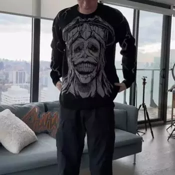 Уличный свитер Harajuku Y2K черного цвета с рисунком в стиле мультяшного хип-хопа для мужчин и женщин в готическом стиле M чёрный