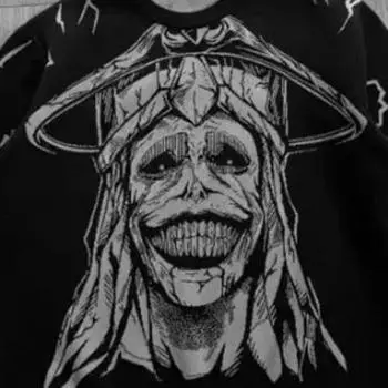 Уличный свитер Harajuku Y2K черного цвета с рисунком в стиле мультяшного хип-хопа для мужчин и женщин в готическом стиле M чёрный