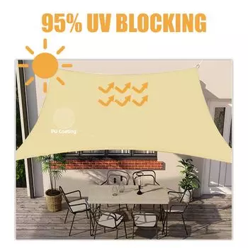 Уличный тент от солнца на патио, водонепроницаемый, блокирующий УФ-излучение, прямоугольный тент из ткани высокой плотности, прочный садовый тент для газона на заднем дворе 2x2m бежевый