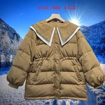 Уличный теплый пуховик, новинка 2022 года, двухслойный темно-синий воротник, модная темпераментная куртка на утином пуху one size