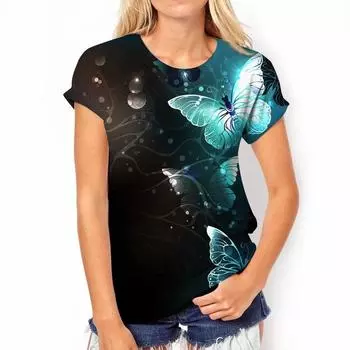 Уличный тренд, модная летняя повседневная женская футболка с цифровым 3D принтом и рисунком бабочки, повседневные уличные пуловеры с короткими рукавами и круглым вырезом XXXL