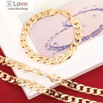 Уличный универсальный браслет-цепочка с покрытием из стерлингового серебра 925 пробы и 18-каратного золота 8 мм, ожерелье для женщин и мужчин, модный комплект ювелирных изделий