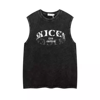 Уличный велосипедный жилет Свободный повседневный для езды Ретро выстиранный старый Хай-стрит Свободный хип-хоп жилет Футболка без рукавов S