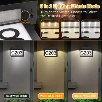 Уличный водонепроницаемый настенный светильник на солнечных батареях, адресные знаки на солнечных батареях с номерами домов, светодиодные светильники на солнечных батареях для сада и двора 3 Modes