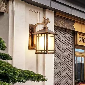 Уличный водонепроницаемый светильник для наружной стены виллы, входной двери, двора, ретро-светодиодный светильник для балкона, коридора, террасы Without light bulb&GB E27 lamp holder чёрный