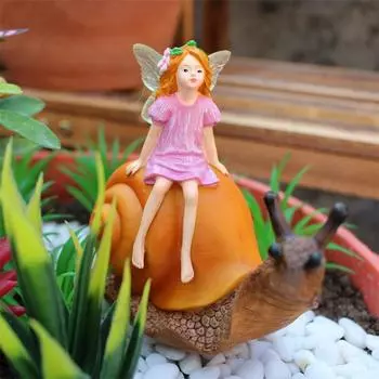 Улитки Цветочная Фея Статуэтка Смола Фигурка Украшение, Садовая Скульптура Для Уличного Сада Двора Газон Домашний Декор разноцветный