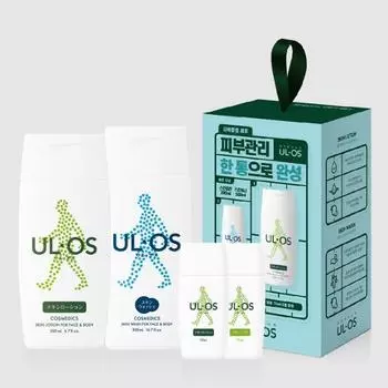 ULOS 2 типа для комбинированной жирной кожи (лосьон для кожи 200 мл + средство для мытья кожи 300 мл + лосьон для кожи 15 мл + молочко для кожи 15 мл), Корейская косметика
