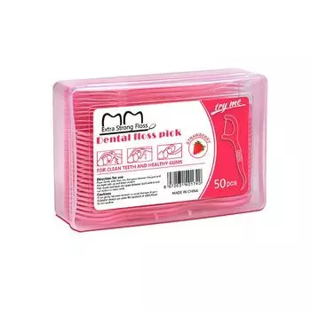 Ultra-fine Fruit-flavoured Boxed Pack of 50 Disposable Dental Floss Sticks strawberry flavour