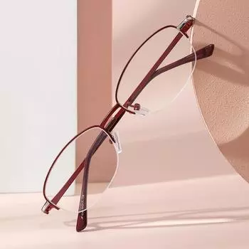 Ultra-Light Alloy Half-Frame Glasses Frame Women S Myopia Glasses Anti-Blue Light Glasses Reading Glasses 8346 +100 бордовый