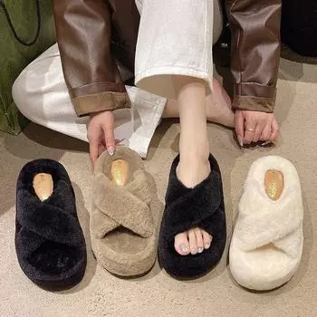Ultra-light material 8CM thick-bottomed cross-haired slippers women s outer wear 2024 autumn and winter new Korean version versatile one-word drag 35