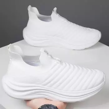 Ultra-light soft-soled popcorn men s shoes 2025 new one-pedal sports and leisure shoes socks shoes breathable fly-woven mesh 36 чёрный