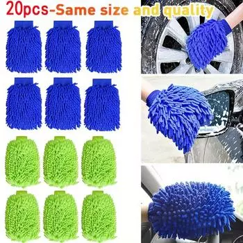 Ultra-Soft Microfiber Car Wash Gloves 20/1Pack - Double-Sided Coral Fleece Cleaning Mitts For Auto Detailing Maintenance Tools