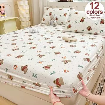 Ultra-Soft Pre-Washed Microfiber Printed Fitted Sheet With Pillowcases - Mattress Protector, Hypoallergenic, Easy Care 120x200cm(47x79 in)