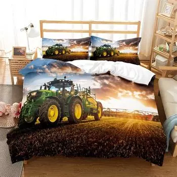 Ultra-Soft Vintage 3D Tractor Print Duvet Cover Set - Hypoallergenic & Fade-Resistant, 3-Piece Bedding (1 Duvet Cover + 2 Pillow EU Single 135x200cm